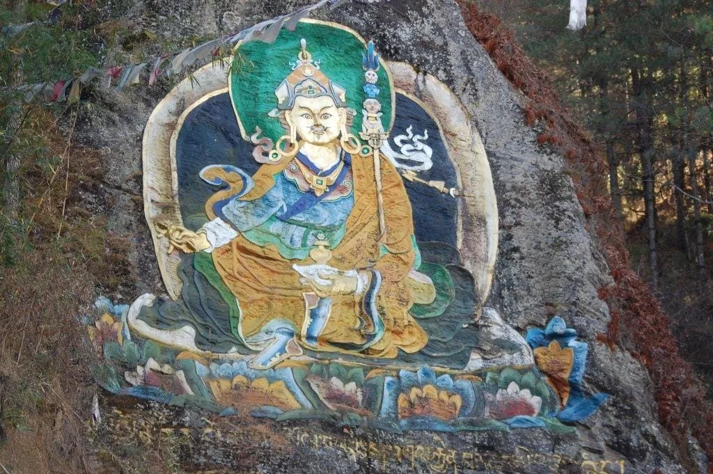 A painting of Guru Rimpoche on a rock