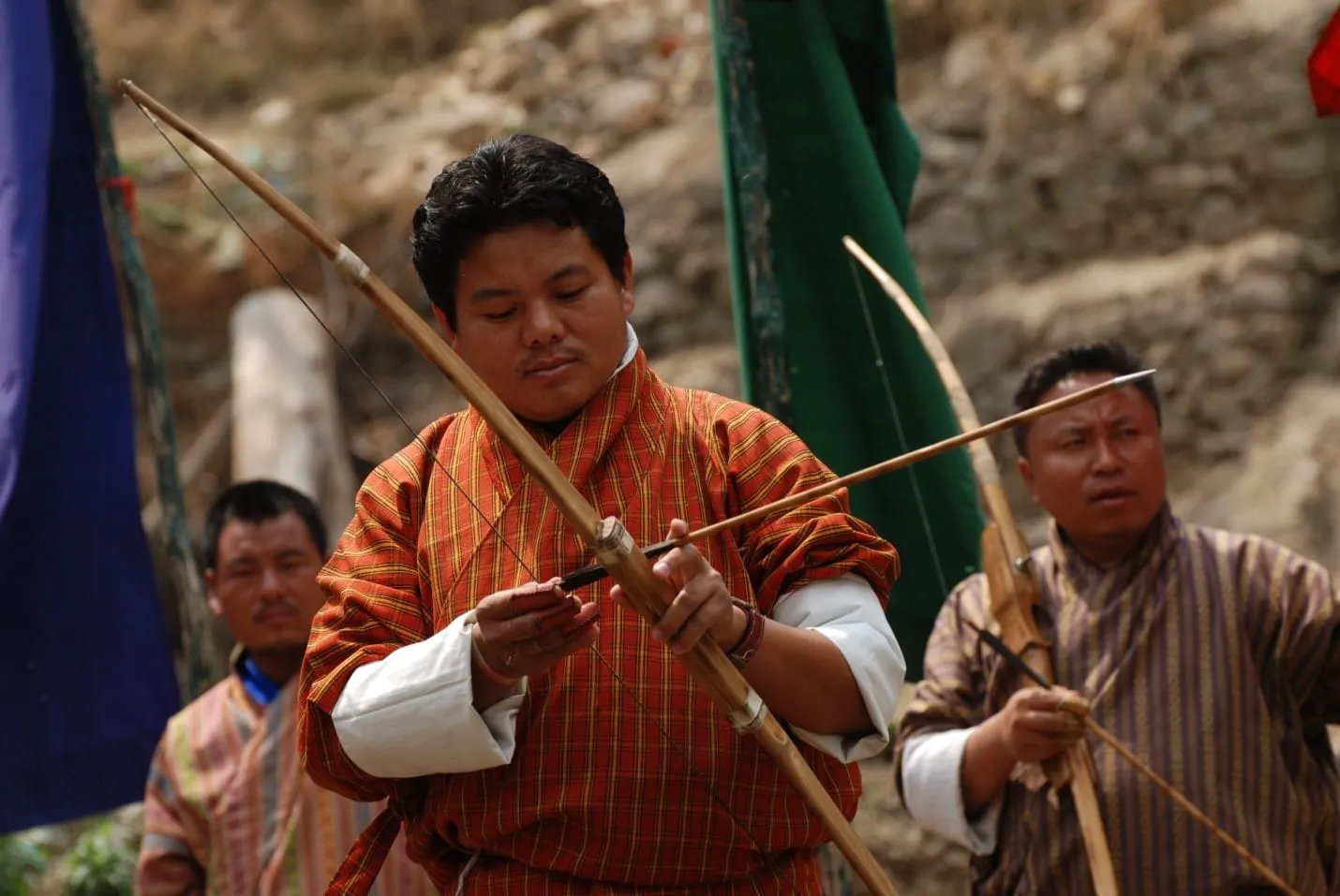 Archery is Bhutan’s National sport. On any given holiday, in any given town or village in Bhutan, you will find an archery match in progress.