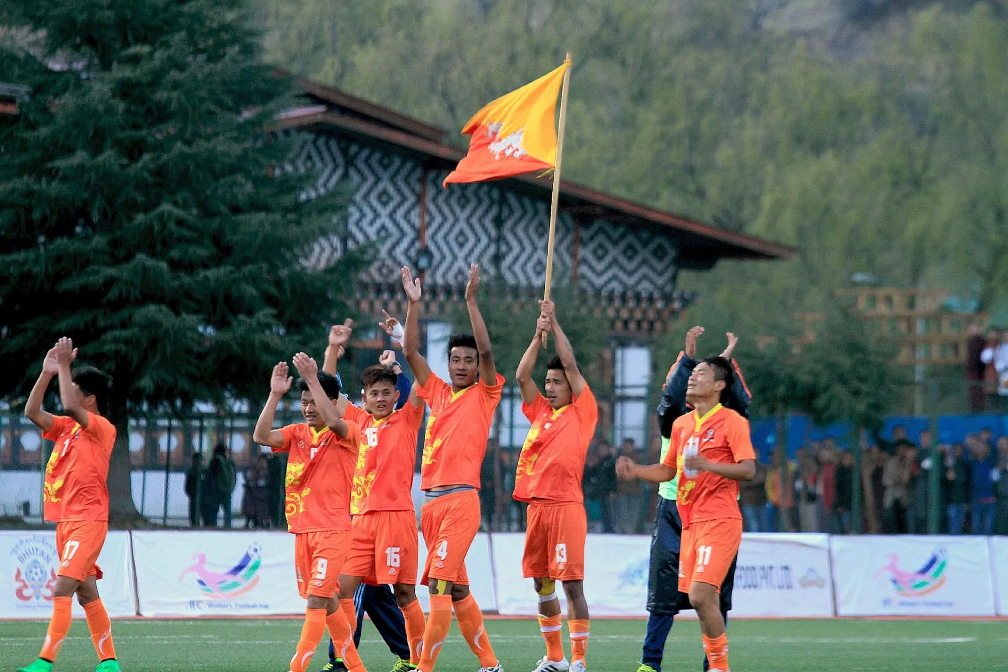 Players celebrate the win over Sri Lanka