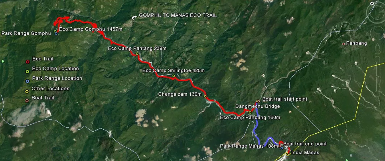 Map of Gomphu-Manas Eco Trail