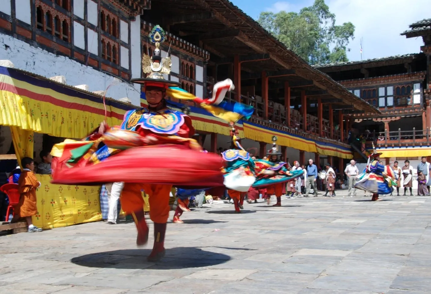 A mask dance underway at the Gasa Tshechu. Mask dances have their own significance in Bhutanese culture and are a major tourist draw.