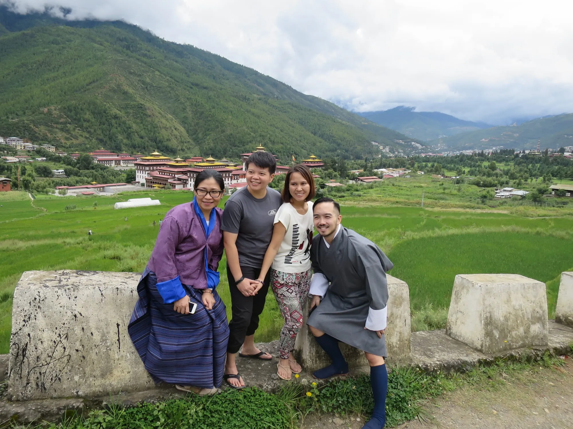 Trina, Poma, Kat &amp; Nel, above the Tashichodzong in Thimphu