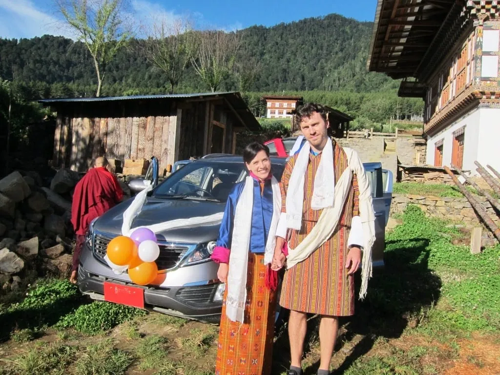Tereza &amp; Michal Tutko in traditional Bhutanese attires.