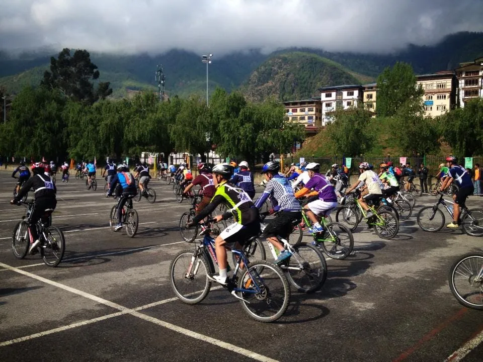 The annual Thimphu-Paro-Thimphu bike race taking off from Changlimithang