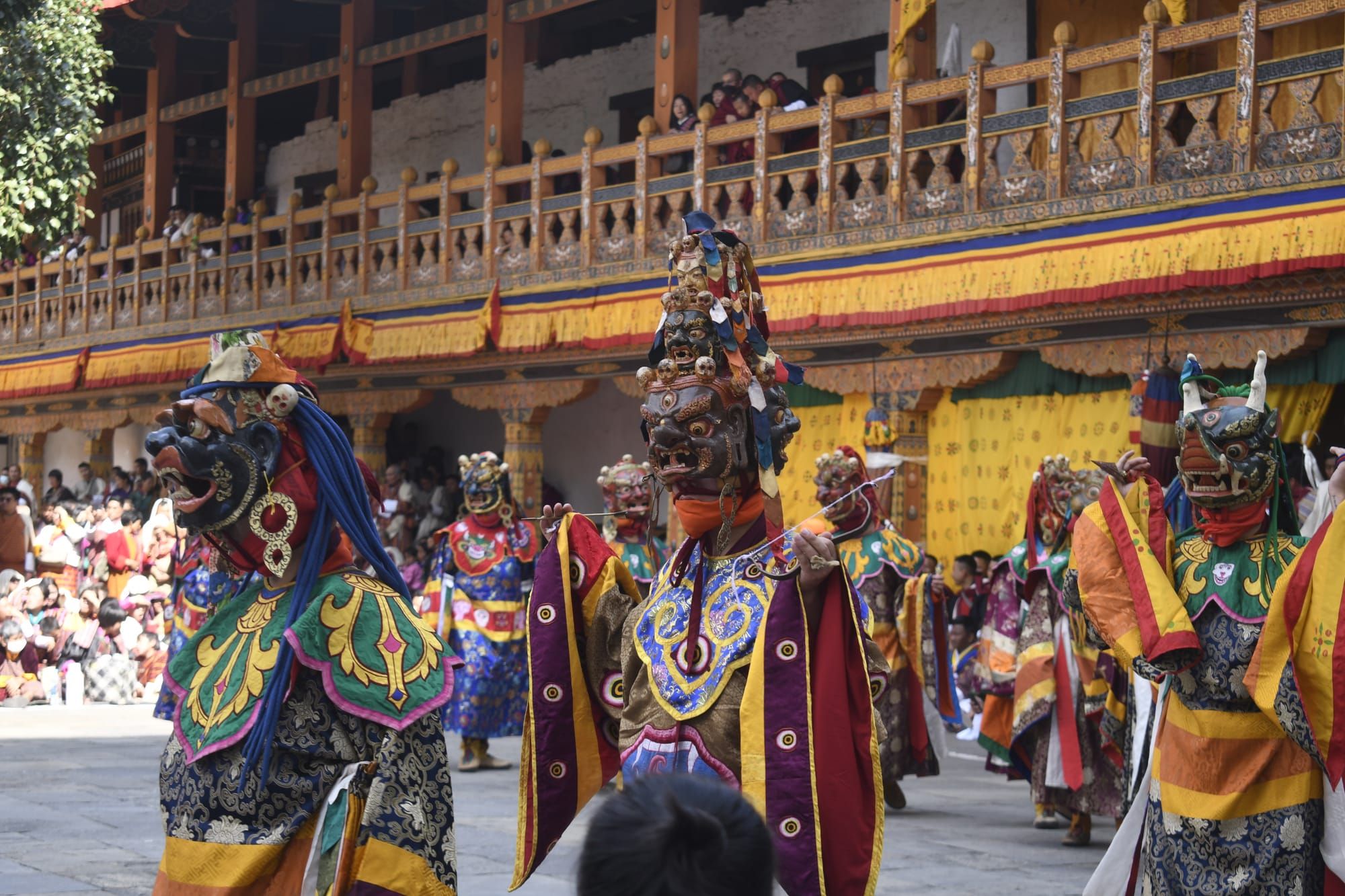 Three headed mask dance at Punakha