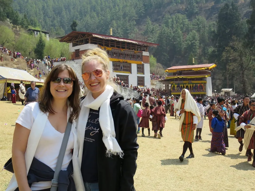Tricia &amp; Lindsay at the Paro Tshechu Festival