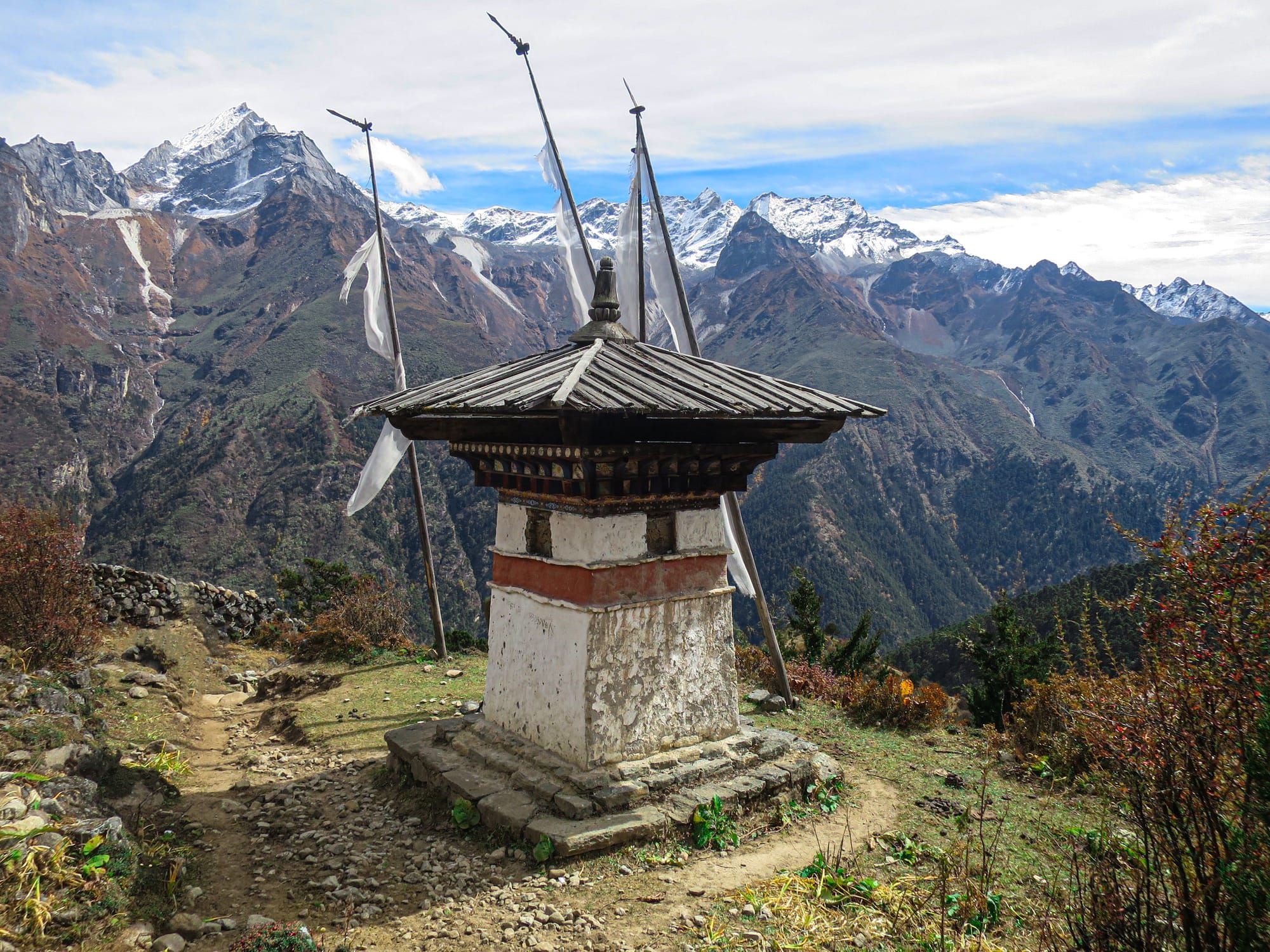 stupa with mountains