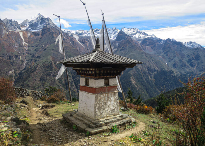 stupa with mountains