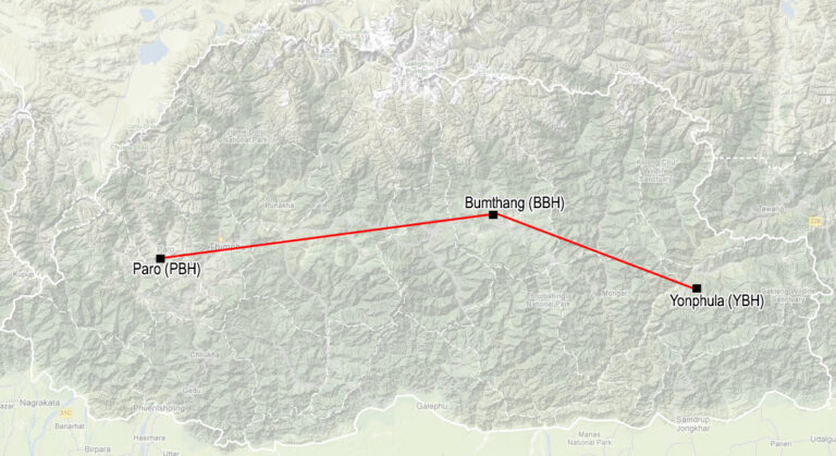 Bhutan Domestic Flight Route Map